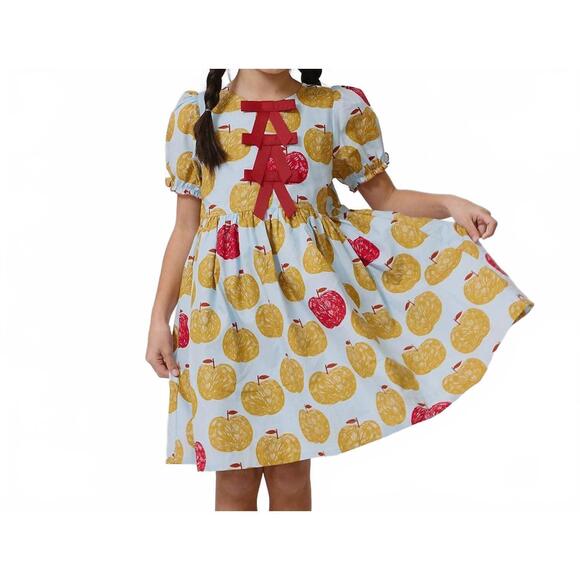 NEW PINK CHICKEN hermione dress in gold apples